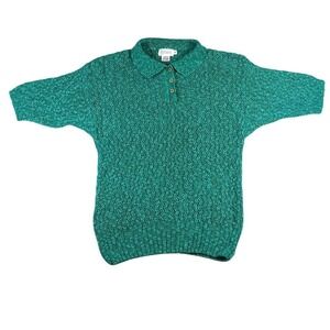 Vintage Rafaella Women's Green Textured Knit‎ Polo Shirt Short Sleeve Size M